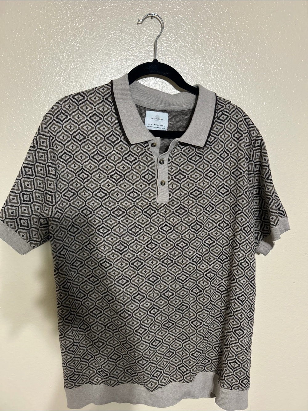Gray Geometric Knit Polo Shirt